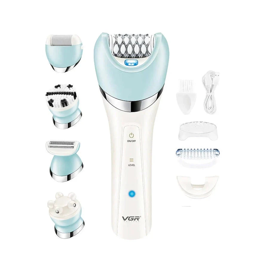 Premium 5-in-1 Rechargeable Electric Grooming Kit for Women with Interchangeable Heads, Waterproof Design, and Long-Lasting Battery