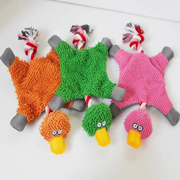 Charming fluffy duck plush toy for dogs in various colours, perfect for interactive play and cuddling