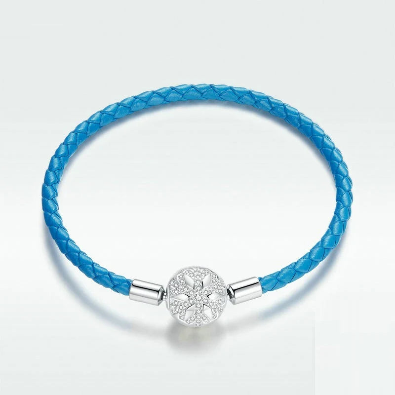 925 Silver Braided Blue Leather Rope Bracelet - Elegant and Adjustable Accessory with Buckle Closure
