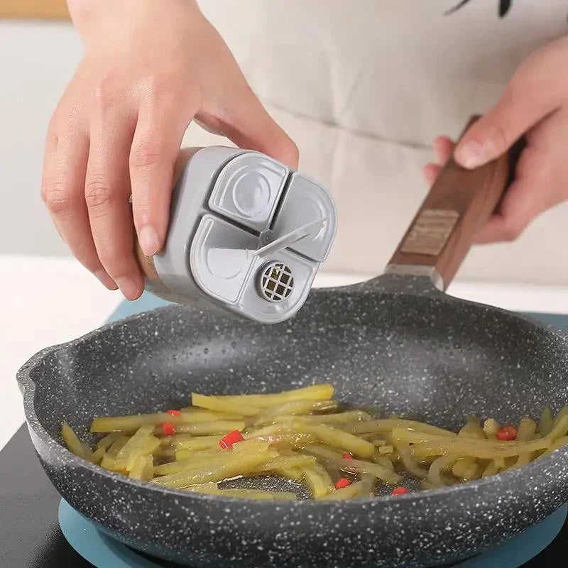 Versatile 4-in-1 Camping Seasoning Shaker with four separate compartments for organising spices and seasonings