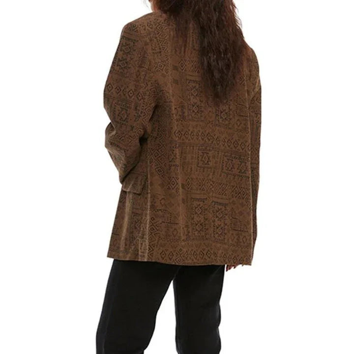 Women's Totem Print Blazer with Long Sleeves and Pockets in Autumn Elegance Design