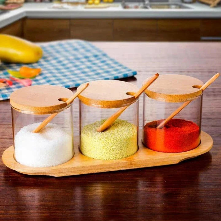 GiftHome UK Elegant Glass Canister with Wooden Spoon - A Timeless Kitchen Accessory