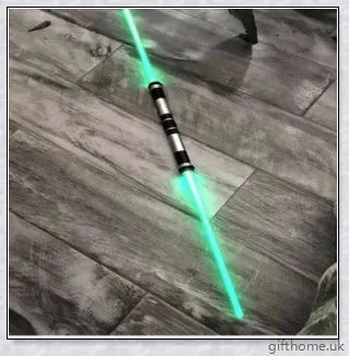 Premium dual-bladed lightsaber with sleek silver hilt, vibrant light modes, and sound effects for authentic Star Wars gameplay