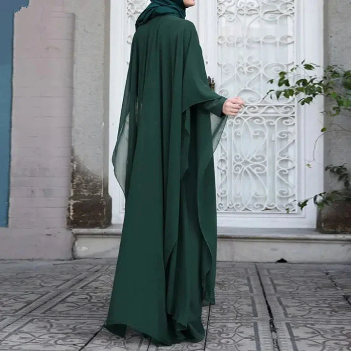 Artistic retro loose fit plus size dress with crew neck in white, black, pink, and green colours
