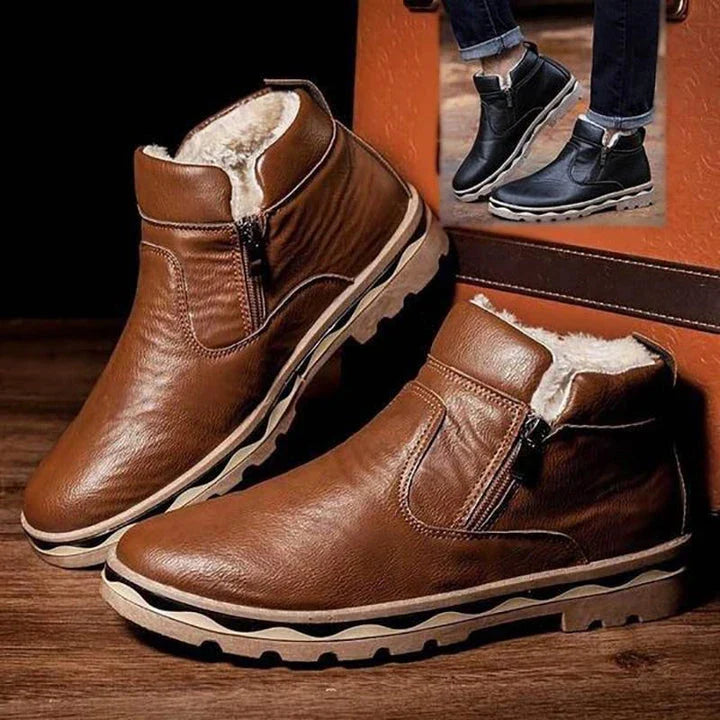 Stylish men's casual Martin boots in black and brown, featuring a timeless British-inspired design with a durable rubber sole and soft, supple artificial PU upper.