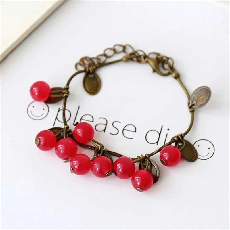 Boho Vintage Cherry Coin Bangle for Girls - Handcrafted with Acrylic and Zinc Alloy for Durable, Long-lasting Wear