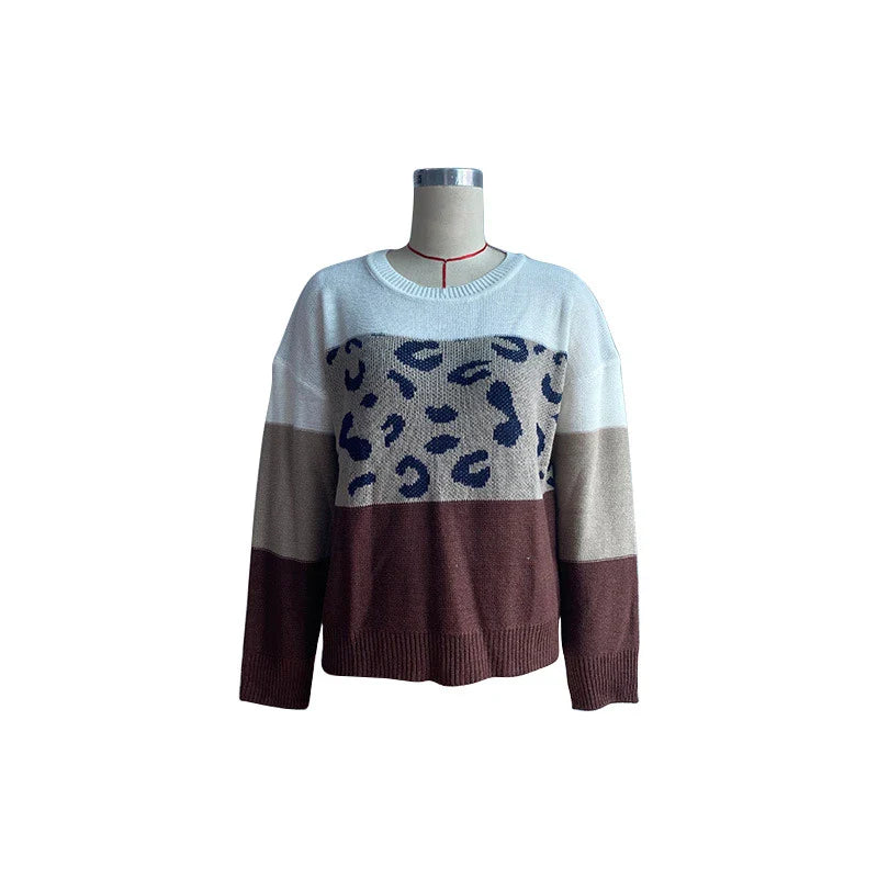 A stylish women's long sleeve leopard print pullover jumper in a classic coffee brown colour
