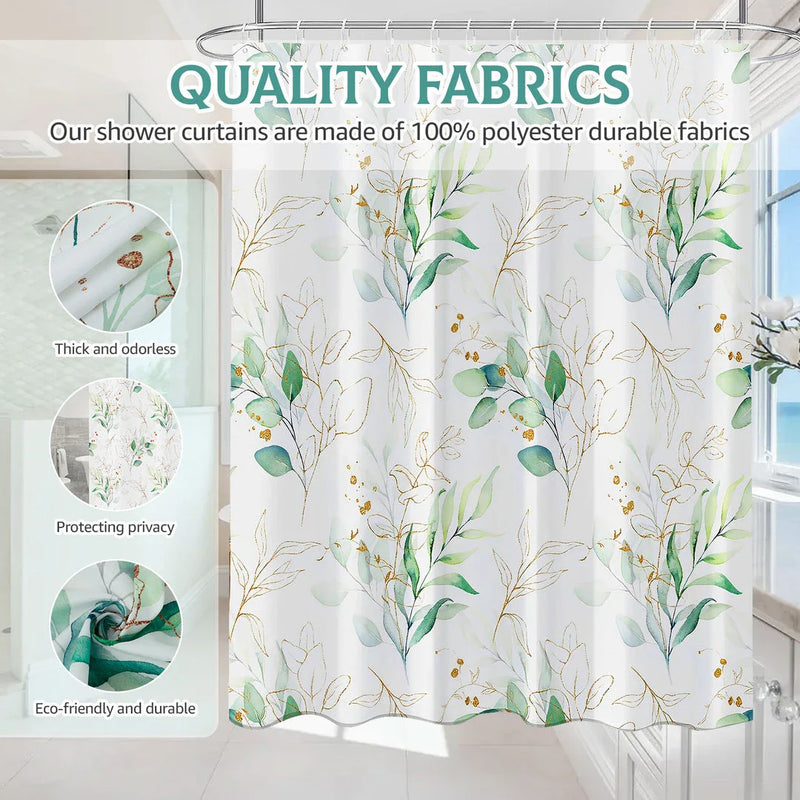 GiftHome UK Elegant Leaf-Patterned Waterproof Shower Curtain for UK Bathrooms