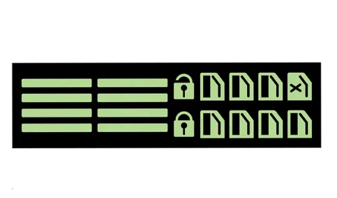 Fluorescent car button stickers emitting a bright green glow for easy visibility in the dark