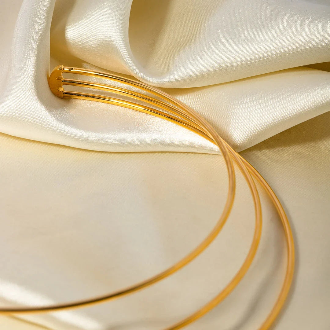 Elegant 18K gold-plated stainless steel necklace with a three-layer collar design, perfect for parties, anniversaries, and weddings