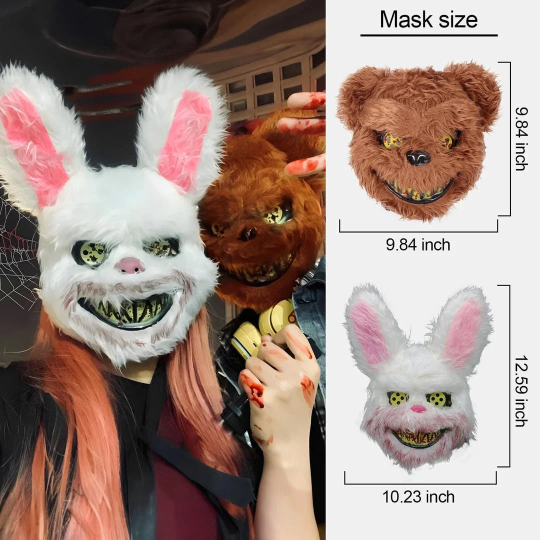 Terrifying Rabbit Mask: Bloody Plush Horror Costume Accessory for Halloween Parties and Events