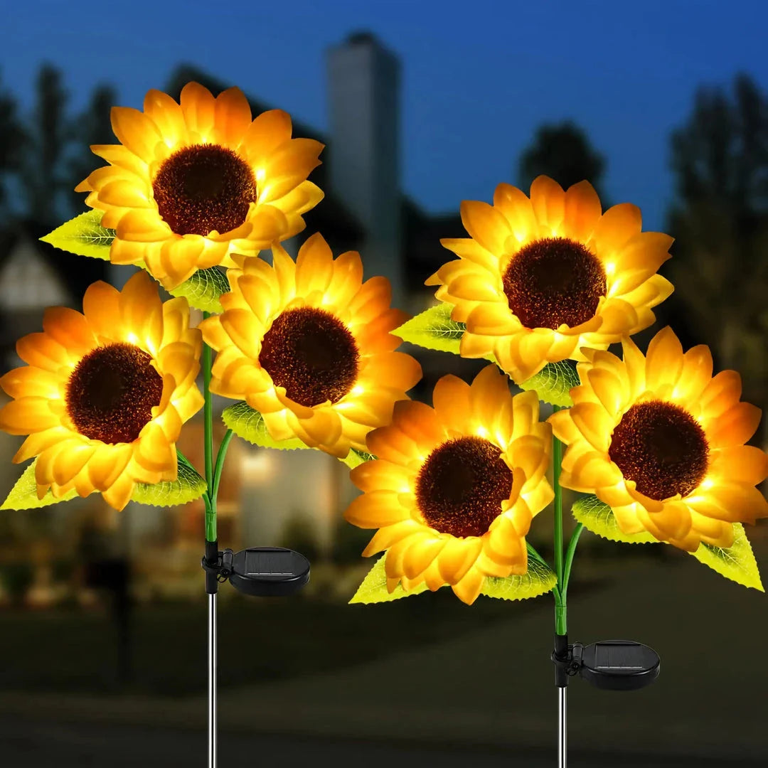 Solar-powered sunflower garden lights with realistic petals, leaves, and buds for elegant outdoor decor