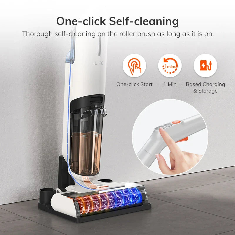 Cordless wet and dry cleaning smart robotic mop with powerful suction, dual water tanks, and self-cleaning function for effortless home cleaning