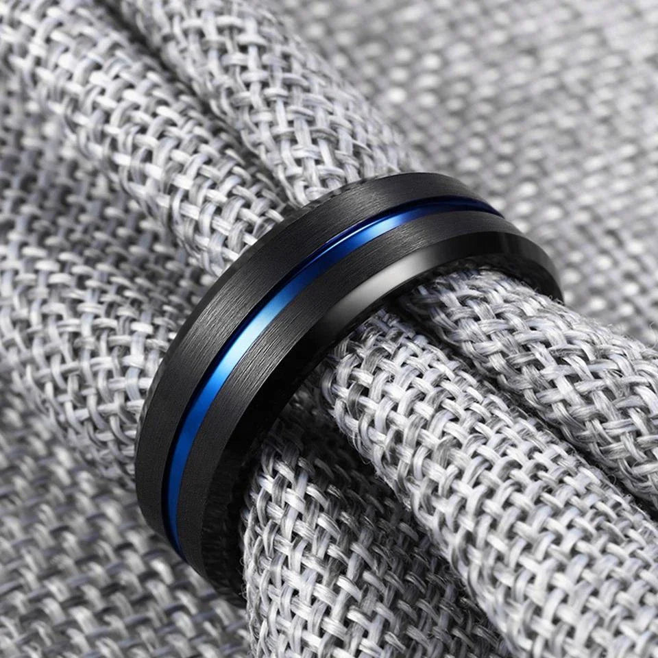 Sleek and stylish men's fashion ring made of durable tungsten steel with a classic black electroplated finish