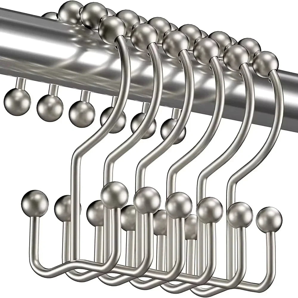 Premium 12-Pack Metal Double Glide Shower Curtain Hooks in Nickel Finish