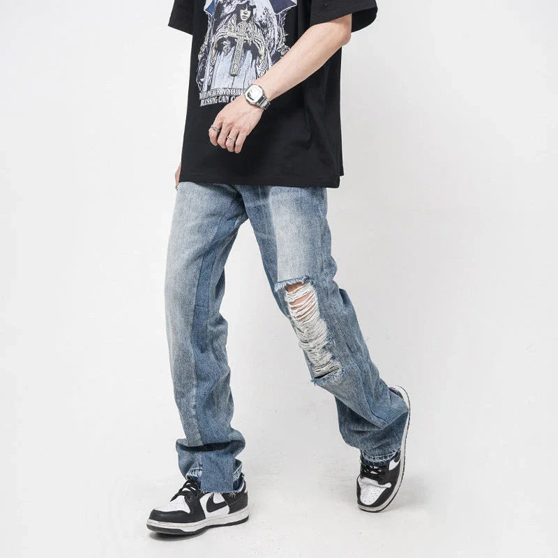 Premium British men's straight relaxed fit jeans in a vibrant blue colour