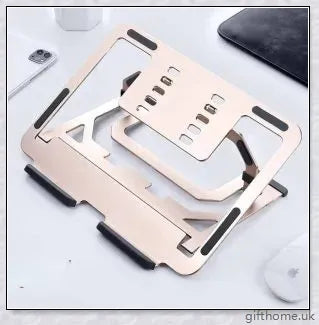 Adjustable aluminium laptop desk holder with cooling support and silicone anti-skid pads for secure placement