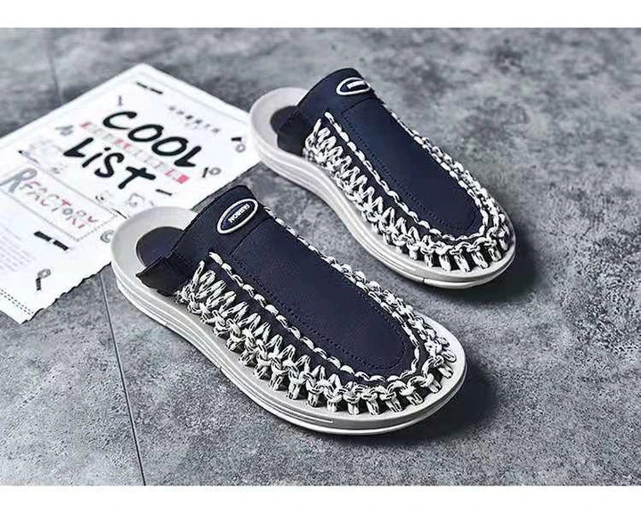 Stylish handwoven leather sandals for men in a range of colours, featuring a durable rubber sole and comfortable design.