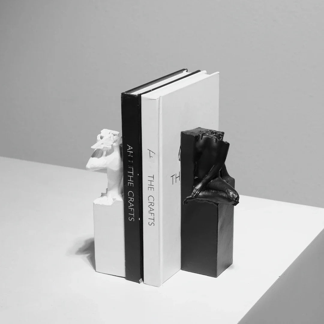 Elegant abstract sculpture in black and white, a minimalist desktop ornament that adds modern art decor to any space