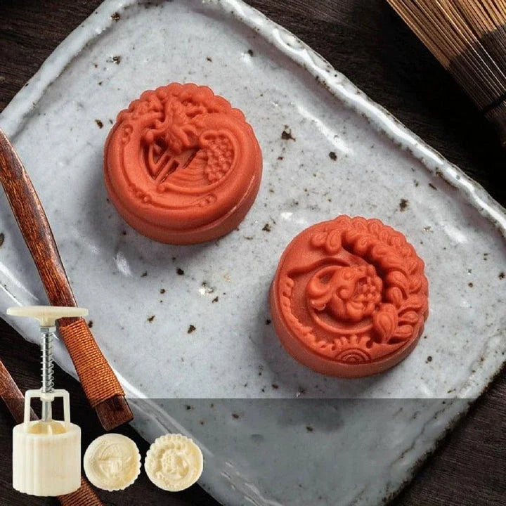 A hand-pressed chocolate stamping tool made of durable plastic, designed to add a personal touch to homemade chocolates, cakes, and baked goods.