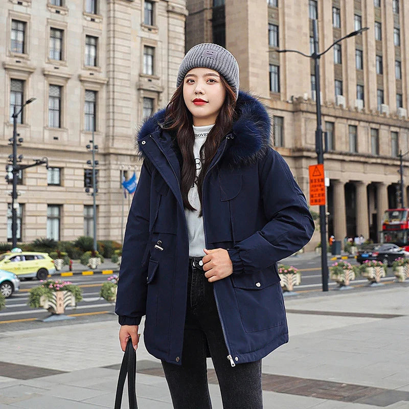 Premium down-filled jacket in black colour, featuring a hooded design and zipper closure for warmth and style.