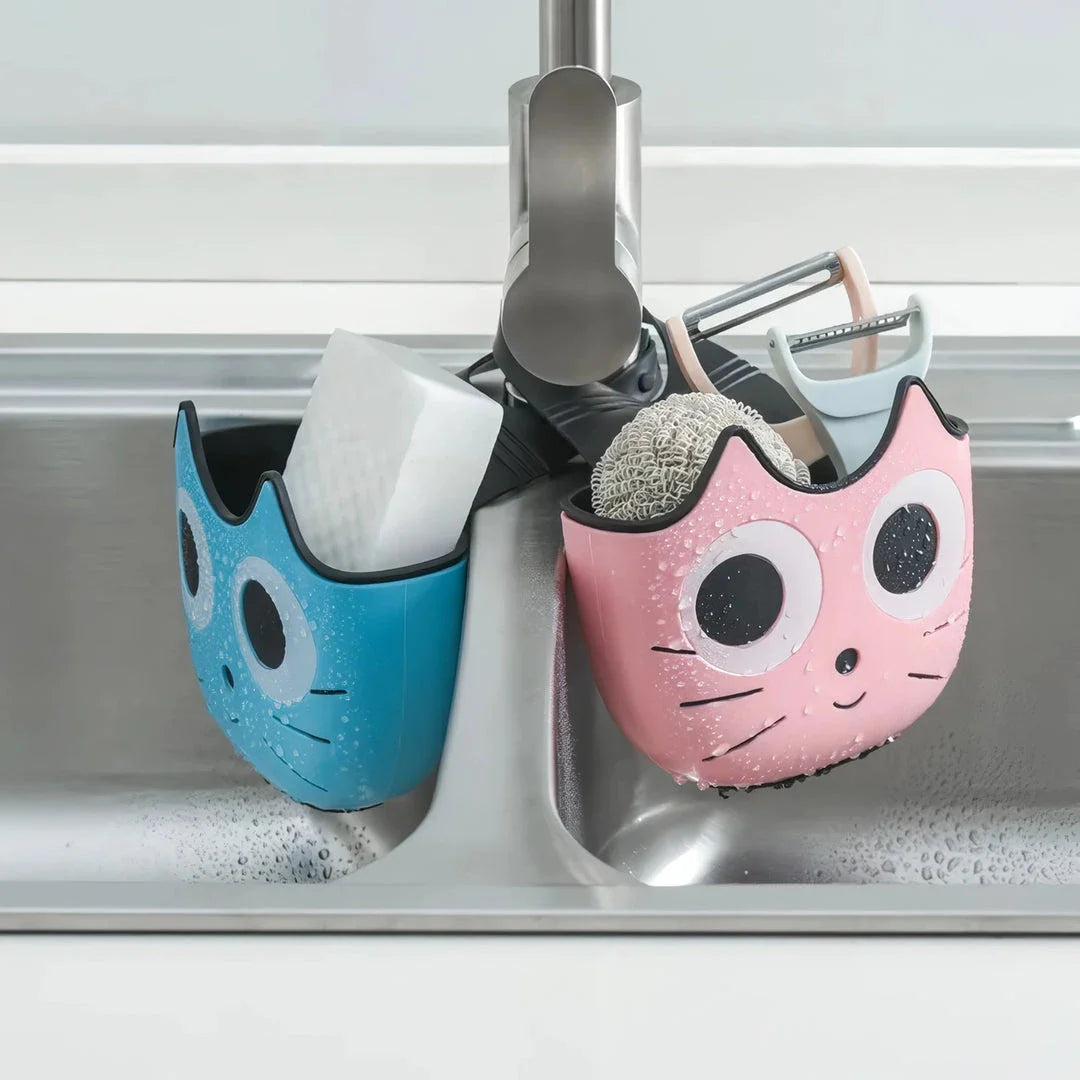 Creative Cartoon Cat Sink Drainage Bag - a charming and functional organiser for keeping your kitchen sink tidy and essentials within reach.