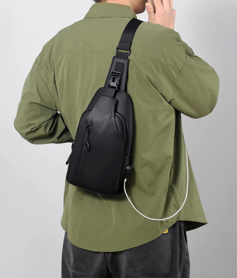 Versatile blue sling crossbody backpack for men with adjustable strap and spacious interior