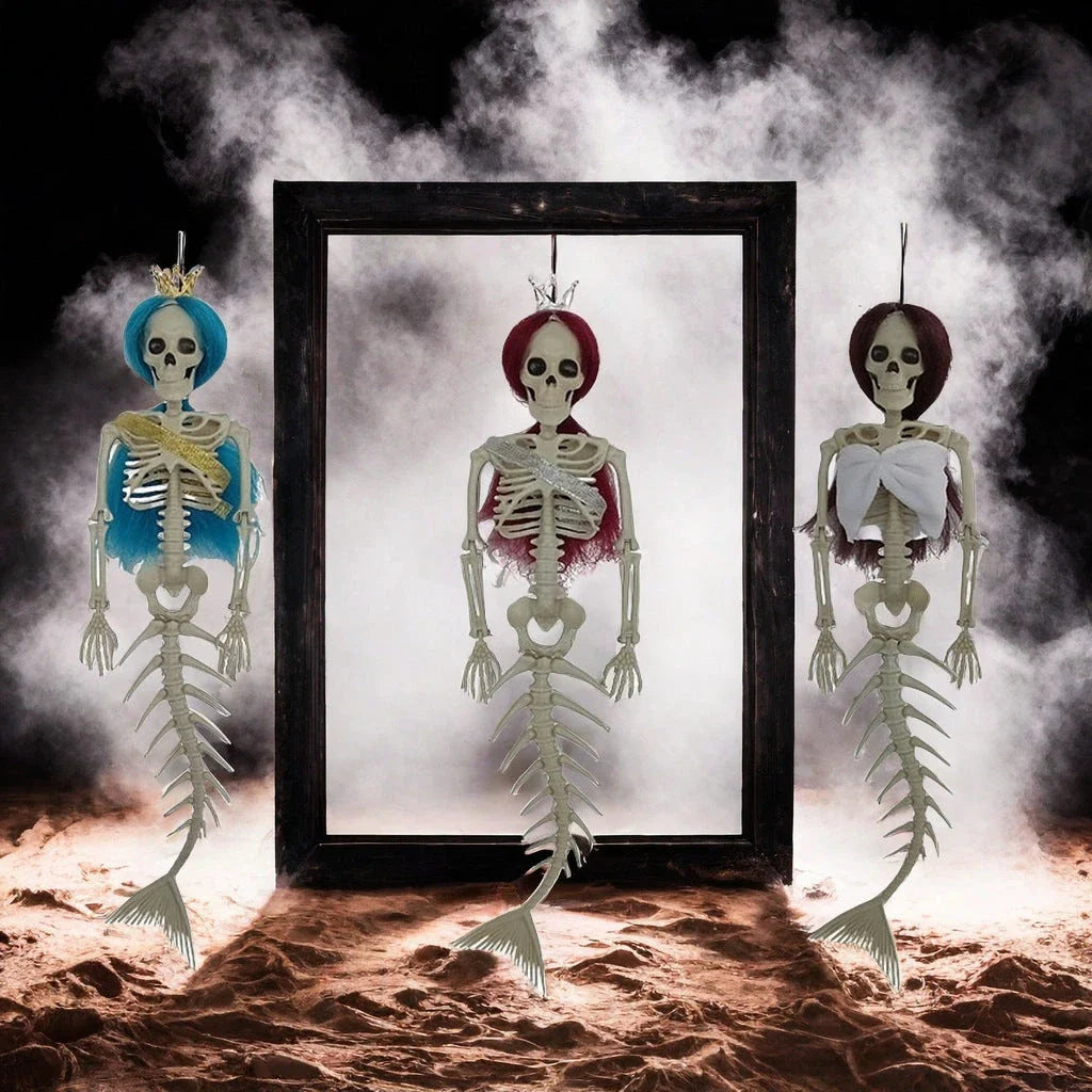Mermaid bone pendant decoration in brown, dark purple, burgundy, and lake blue colours, ideal for Halloween outdoor courtyard displays