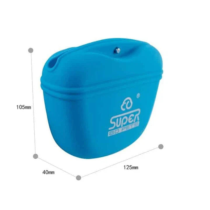 Premium waterproof dog treat pouch with durable plastic construction and convenient clip-on design