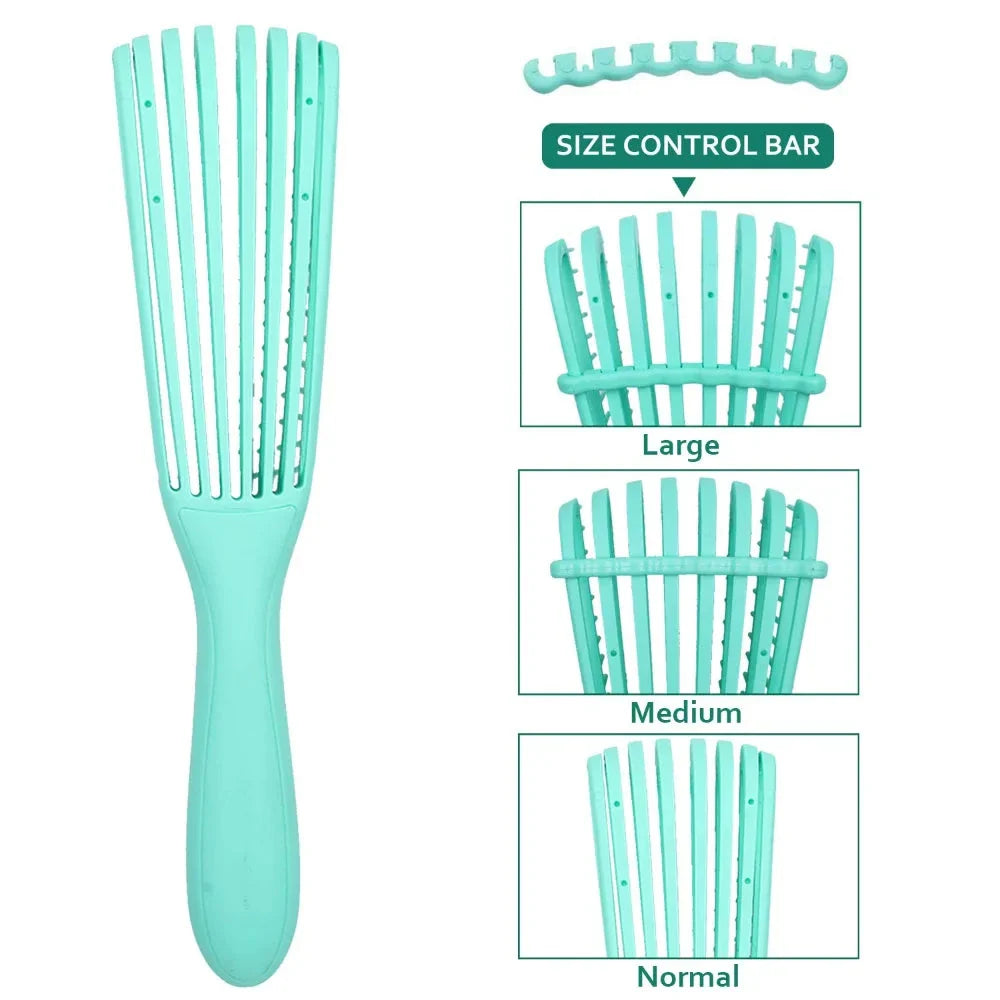 Trendha Compact Detangling Hair Brush with Scalp Massager for Effortless Travel in Green with Small Comb Accessory