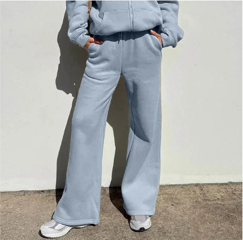 Premium hooded sportswear jogger trousers for women in khaki, green, and light blue colours