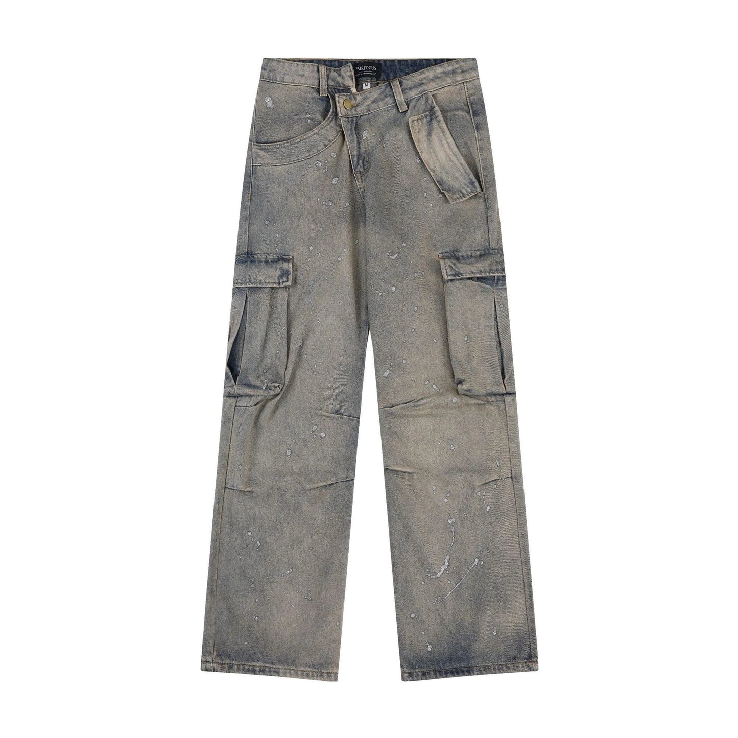 Premium cotton denim cargo trousers with a retro-inspired design, perfect for British street fashion