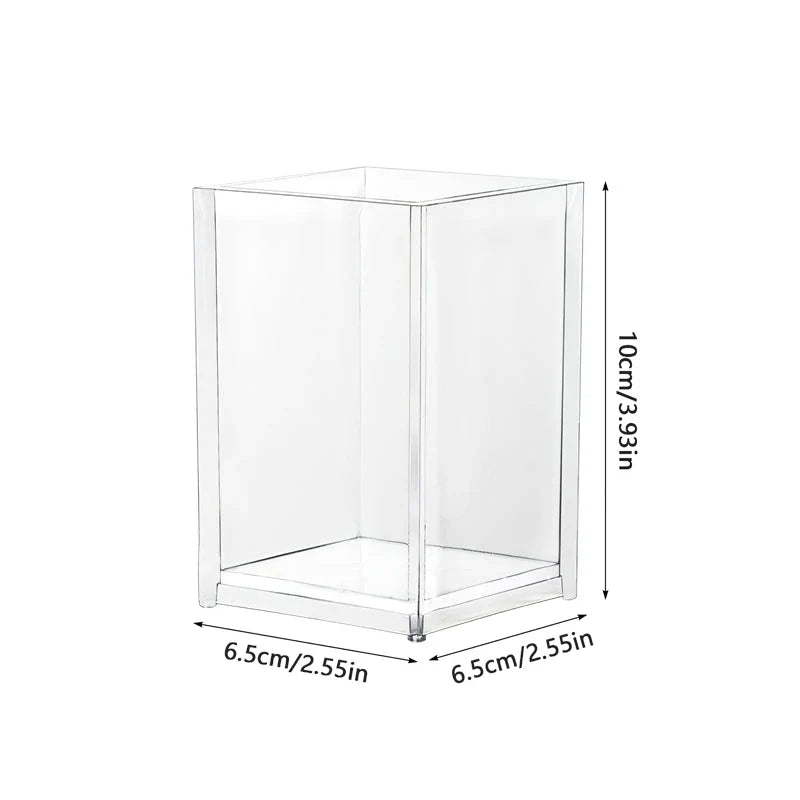Stylish makeup brush holder with clear acrylic display rack for neatly organising cosmetics and beauty essentials
