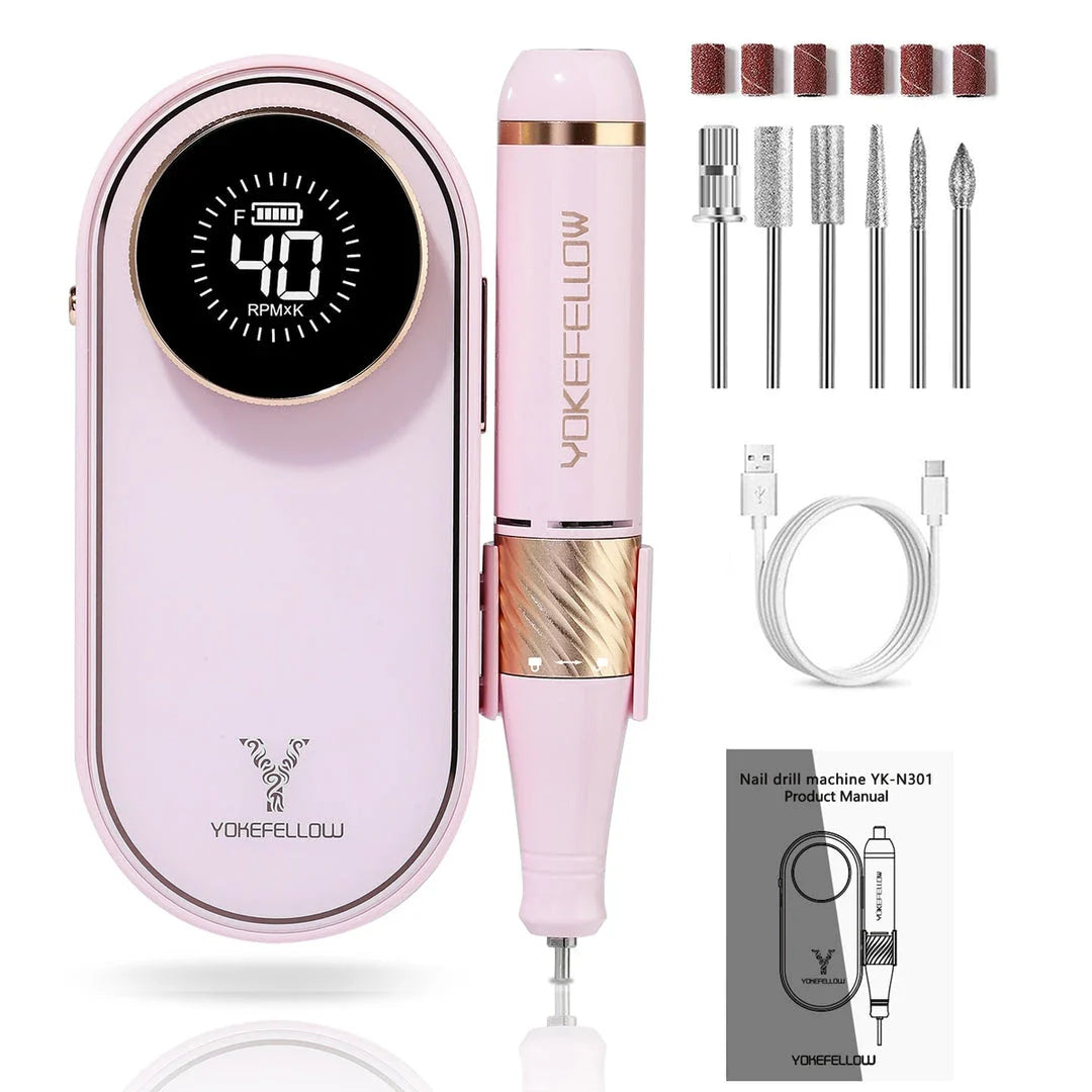 Professional-Grade Cordless Nail Drill Machine with 40,000 RPM Speed and HD Display for Salon-Quality Nail Care