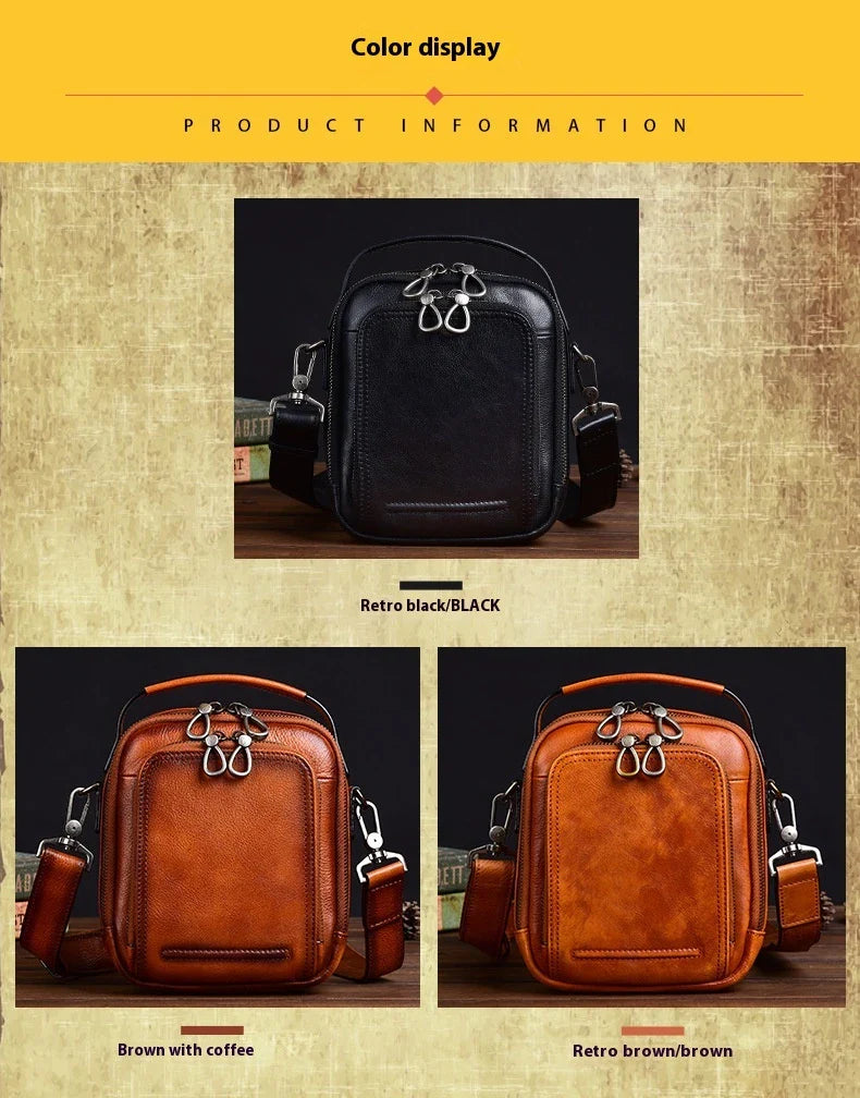 Premium retro leather messenger bag with spacious main compartment, side pockets, and robust handle for comfortable carrying