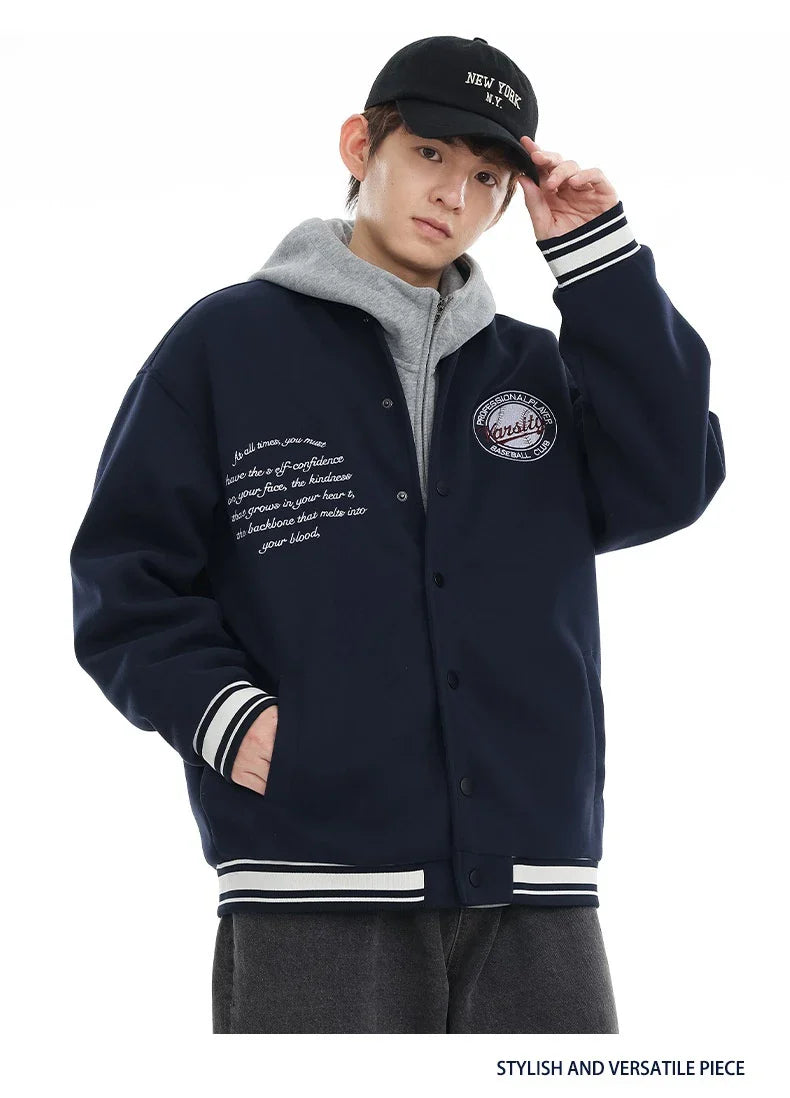 American Retro Embroidered Baseball Jacket with Vintage-Inspired Design and Relaxed Fit