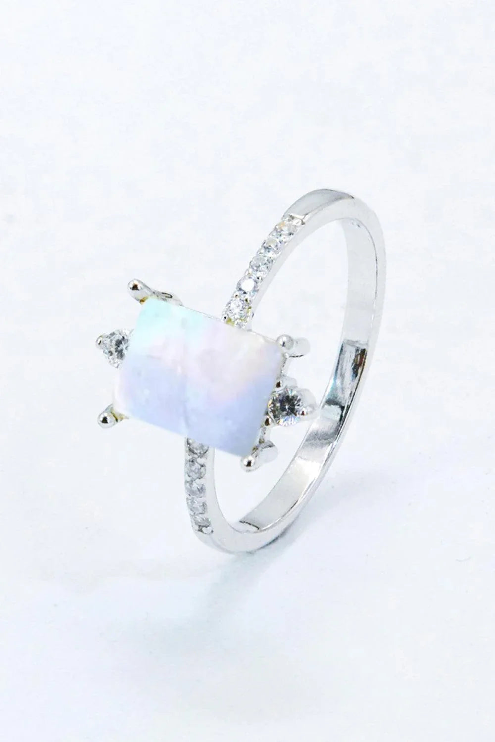 Elegant 925 Sterling Silver Square Moonstone Ring with Mesmerising Blue-Violet Hue