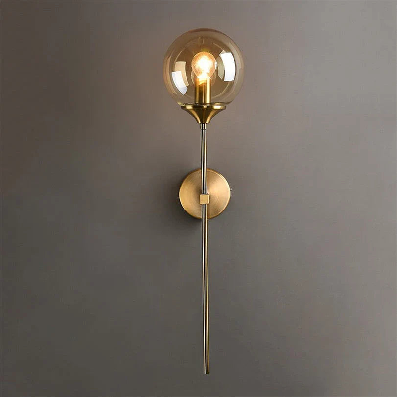 Elegant Nordic-inspired LED wall lamp with a sleek glass shade and sturdy iron body, providing warm and energy-efficient lighting for modern homes.