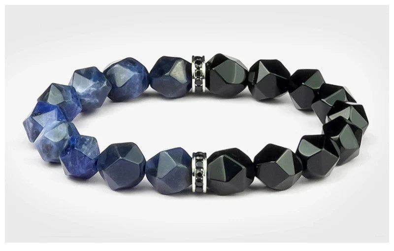 Stylish men's bracelet made with natural crystal and semi-precious agate stones, designed for the modern British gentleman