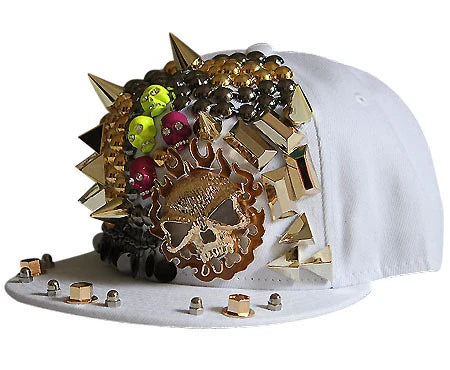 Stylish Ghost Head Baseball Cap with Rivets - Adjustable, Flat Brim, Premium Cotton-Polyester Blend