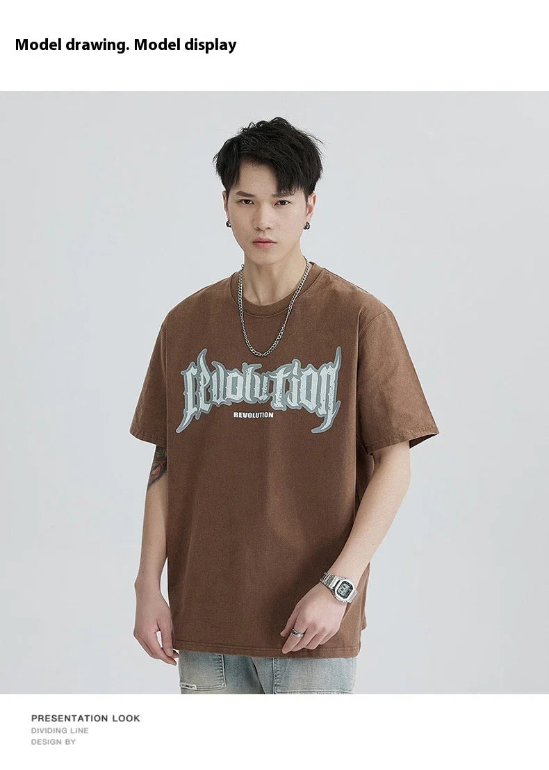 Premium vintage-inspired short-sleeved t-shirt in a distressed black colour, made of soft pure cotton fabric