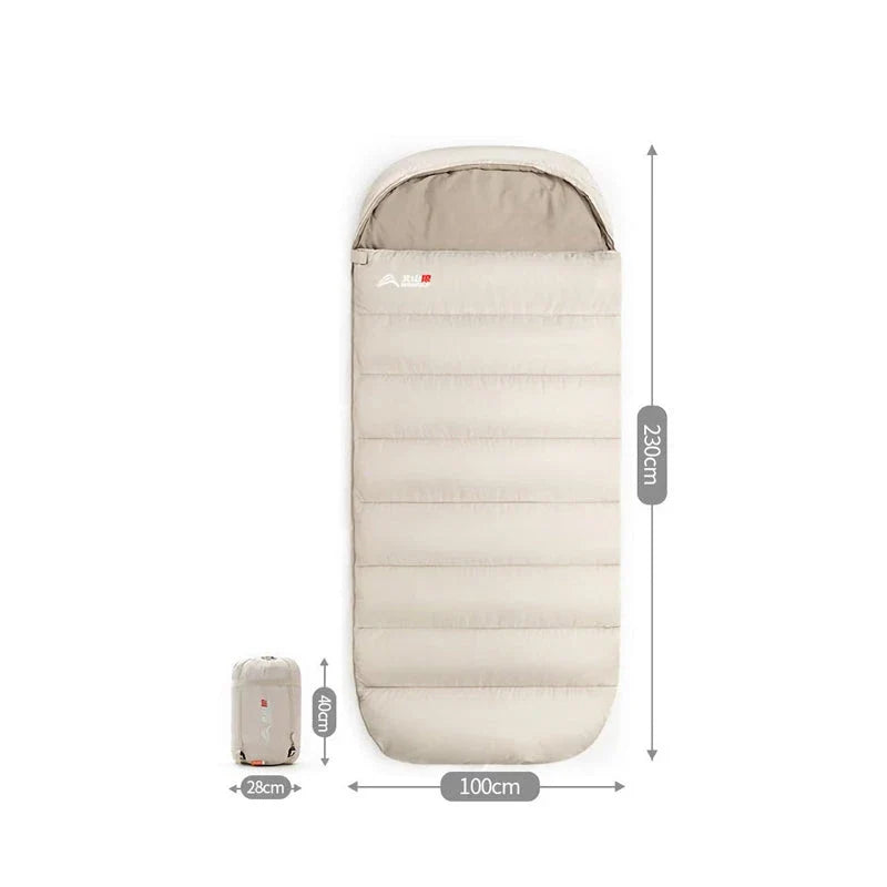 Premium 3-season sleeping bag with spacious design, warm yet breathable fabric, and removable liner for easy cleaning