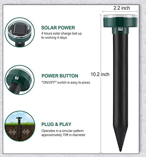 Premium solar-powered snake repellent device with ultrasonic waves for effective pest deterrence in UK gardens