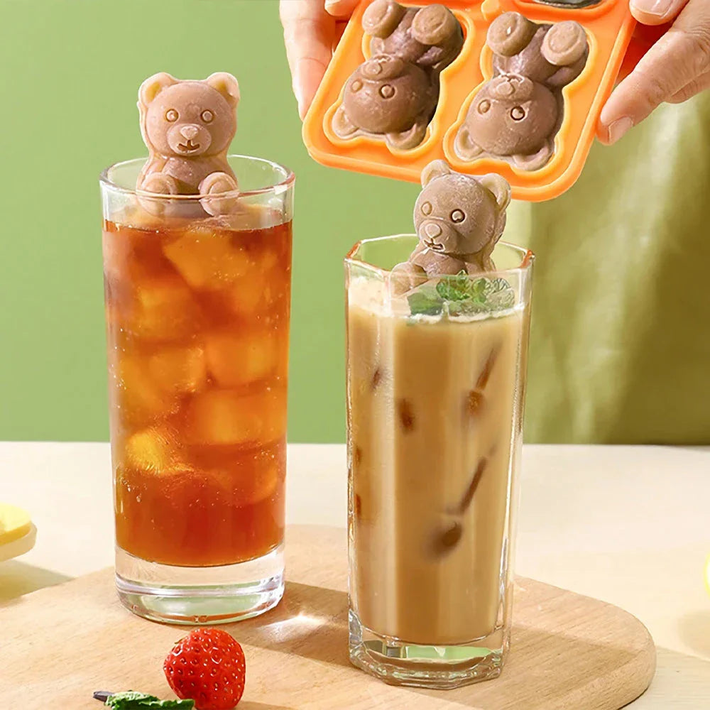 Yellow silicone bear-shaped ice cube mould for creating fun and creative frozen treats