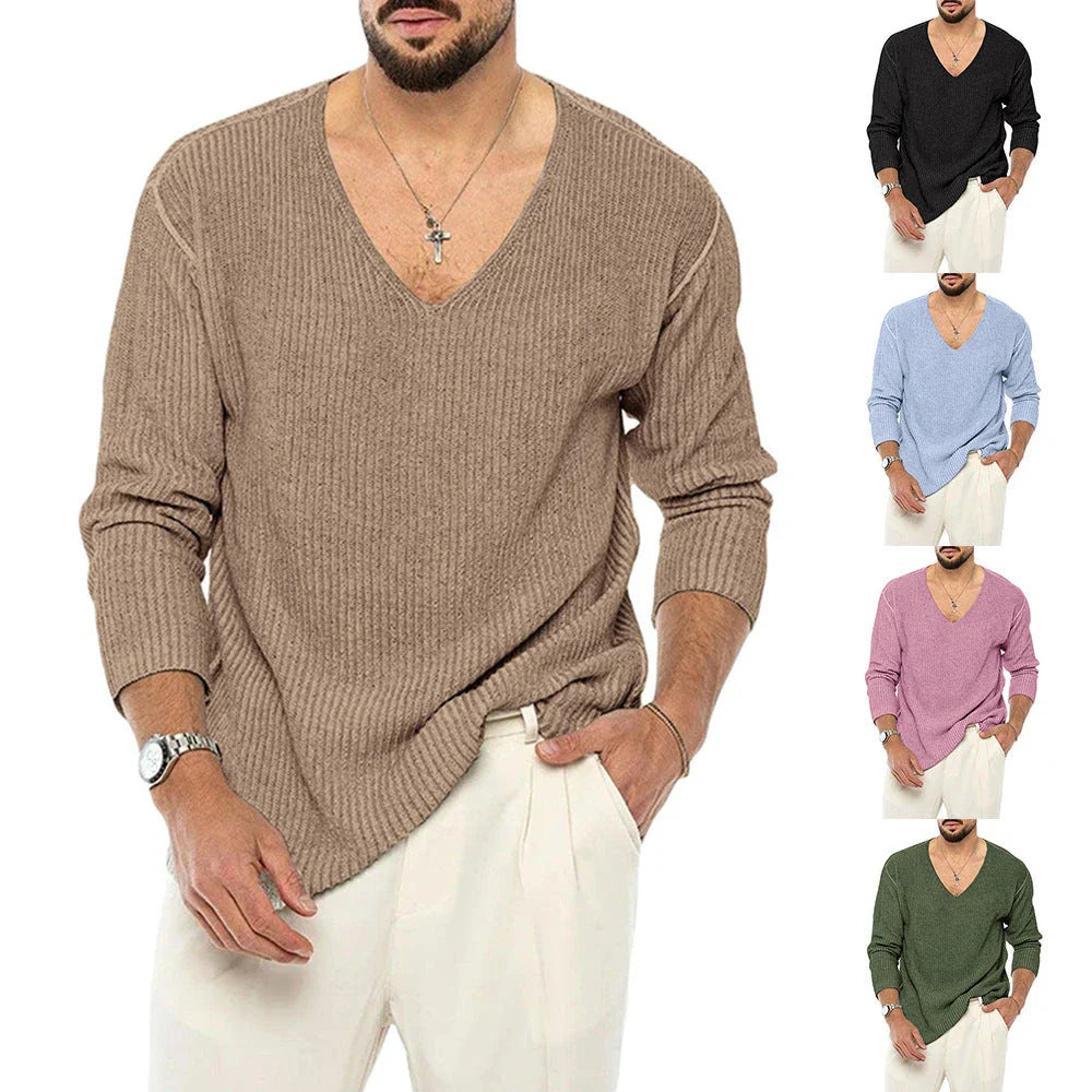 Stylish V-Neck Knitted Sweater for Men in a variety of sophisticated colours, featuring a sleek design and premium acrylic construction.