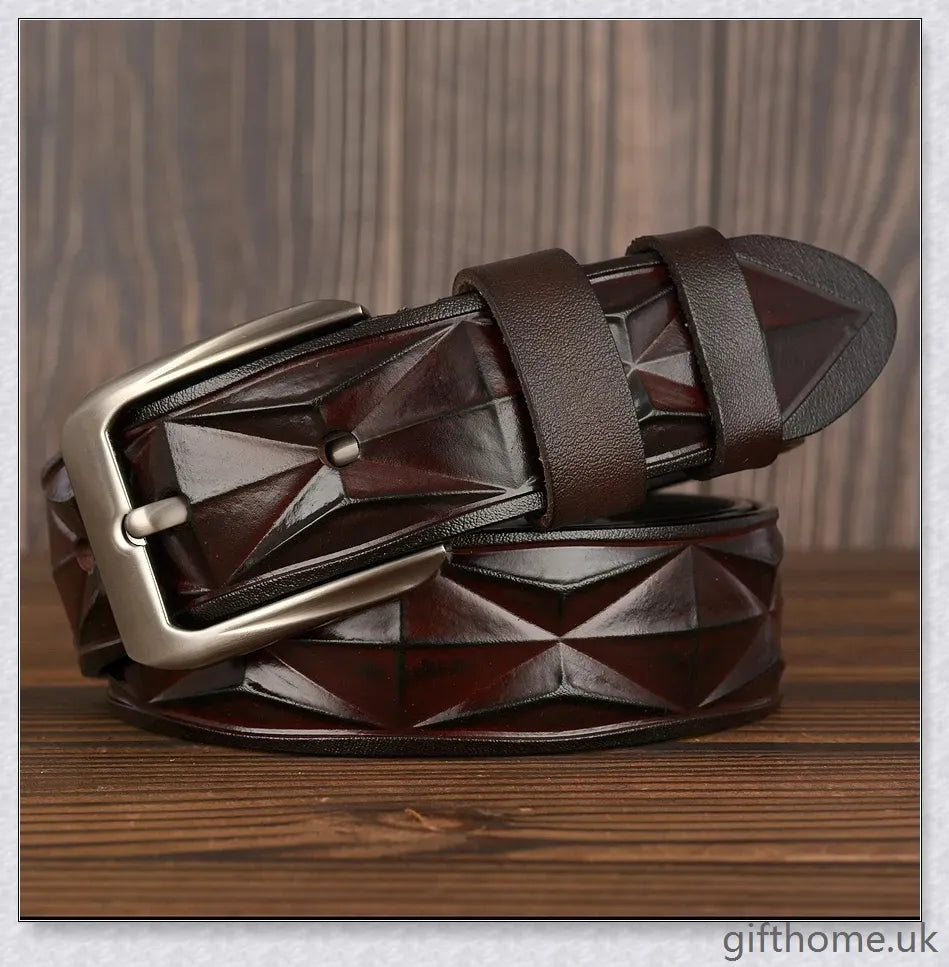 Premium 3D diamond pattern leather casual belt in black, coffee, and reddish brown colours