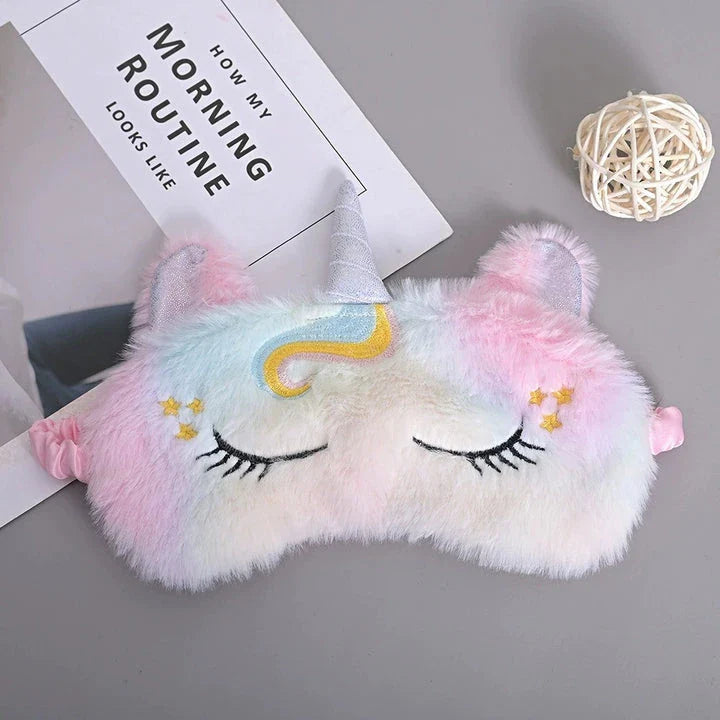 Soft and plush glitter unicorn sleep mask with elastic bandage for a comfortable fit