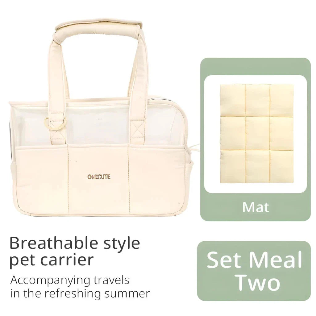 Beige Pet Travel Backpack for Small Dogs with Breathable Cotton Design