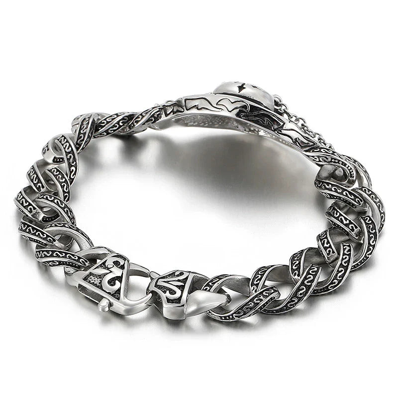 Retro-Inspired Stainless Steel Bracelet for Men with Geometric Pattern and Adjustable Clasp