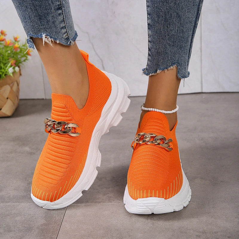 Stylish mesh trainers for women with a breathable, comfortable design and chunky muffin heel